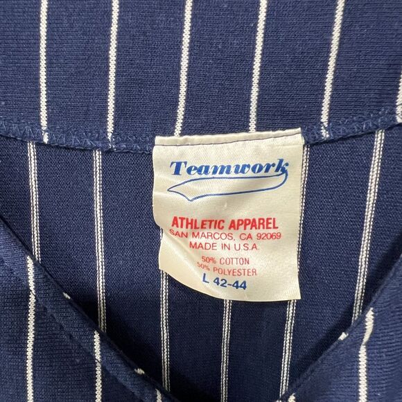 L 42-44 Mens Blue & White Striped Plain No Logo Baseball Jersey by Teamwork - Picture 4 of 4